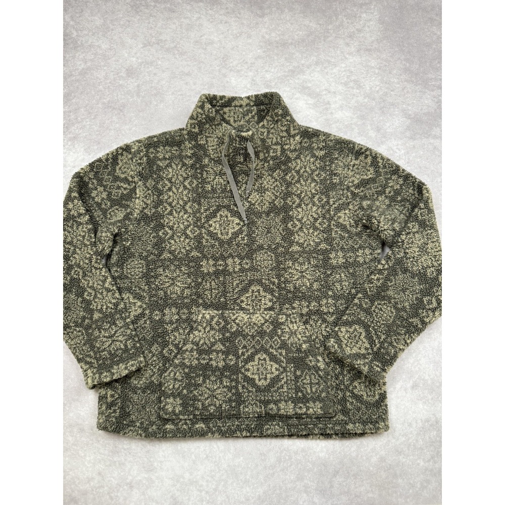 VTG GAP Sherpa Fleece Pullover Men‎ Medium Green Geometric Made USA Mock Neck